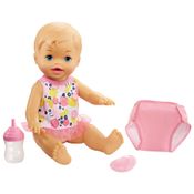 Boneca Little Mommy - Bebê Faz Xixi - Loira - Body Branco e Rosa - Mattel