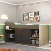 Cama Multifuncional com Escrivaninha e 2 Portas - Castanho/Preto