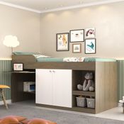 Cama Multifuncional com Escrivaninha e 2 Portas - Castanho/Branco