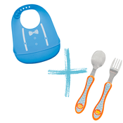 Babador de Silicone Azul + Kit Talher Leãozinho