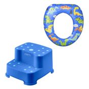 Combo Desfralde - Escadinha Infantil Dois Degraus Azul e Redutor para Vaso Sanitário Soft Seat Multikids Baby - BB210K