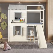 Cama Alta Infantil Club House Premium com Escorregador Branco/Cinza - Casatema