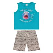 Conjunto Infantil Masculino Regata + Bermuda Rovitex Tamanho:8;Cor:Azul Céu