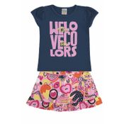 Conjunto Infantil Feminino Blusa + Short Saia Boca Grande Tamanho:3;Cor:Marinho;Gênero:Menina