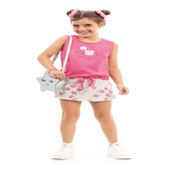 Conjunto Infantil Feminino Blusa + Short Saia Kamylus Tamanho:8;Cor:Rosa