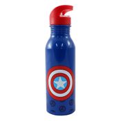 Garrafa de Alumínio com Canudo Retrátil - 600Ml - Disney - Marvel - Capitão América - Zona Criativa