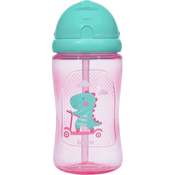 Garrafinha Copo Infantil Com Canudo Dino 400ml Rosa  - Buba