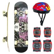 Skate Infantil Montado Caveira Rosa com Kit Proteção Toymix