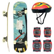 Skate Infantil Ceu Azul Com Kit De Protecao Toy Mix