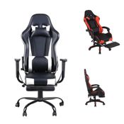 CADEIRA GAMER APOIO DE PÉS ERGONOMICA RECLINÁVEL GIRATÓRIA ESTOFADO COURO SINTÉTICO PRETA E BRANCA