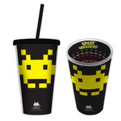 Copo com Canudo - Plástico - 500 ML - Space Invaders - Game - Preto - Urban