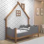 Cama Infantil Nuvens e Moldura Casinha Home Freijó e Cinza