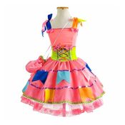 Vestido Festa Junina Bebê Luxo Rosa Neon Com Bolsa de 0 Meses a 2 Anos