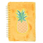 Caderno Espiral Duplo - 1/4 - Capa Dura de Pelúcia - Abacaxi - 80 Folhas - Amarelo - Dermiwil