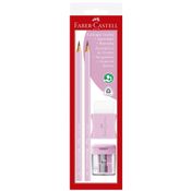 Conjunto Escolar - 2 Lápis Grafite + 1 Apontador + 1 Borracha - Tons Pastéis - Rosa - Faber-Castell