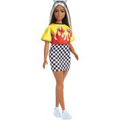 Boneca Barbie Fashionistas - Saia Quadriculada e Top com Chamas Hbv13