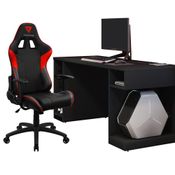 Kit Mesa Para PC Gamer Destiny Preto com Cadeira Gamer EC3 ThunderX3 Preto Vermelho - Lyam Decor