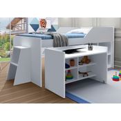 Cama Solteiro Sophia Branco com Escrivaninha e Colchão