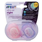 Conjunto com 2 Chupetas - Ultra Air Night - Bico de Silicone - 0 a 6 Meses - Rosa - Philips Avent