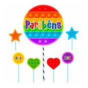 Festa Pop It Topo de Bolo Fidget Toys em EVA Com 7 Peças