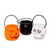 Caldeirão Halloween Kit Com 3 Balde de Bruxa Abóbora e Caveira