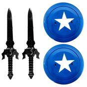 Kit com 2 Espadas e 2 Escudos Azul Infantil Guerreiro Super Heróis Americano