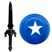 Kit Guerreiro Super Heróis Infantil com Espada e Escudo Azul Americano