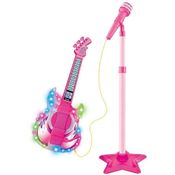 Guitarra Com Microfone Infantil Com Som E Luz Rosa Well Kids
