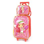Kit Mochila de Carrinho e Lancheira Moranguinho Luxcel Verme