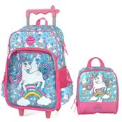 Kit Mochila de Carrinho Com Lancheira Unicórnio Up4you Verde