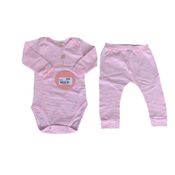 Conjunto de Body Manga Longa e Calça Listra Mini People Rosa