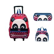 Kit Mochila Lancheira Estojo Panda Sestini Rosa