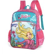 Mochila Escolar Barbie Grande 2 Bolsos Azul Luxcel