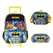 Kit Mochila de Carrinho Lancheira Estojo Batman Luxcel Preto