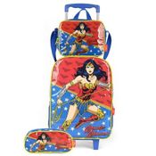 Kit Mochila Lancheira Estojo Mulher Maravilha Luxcel Azul
