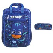 Kit Mochila Média e Estojo Pj Masks Dermiwill Azul