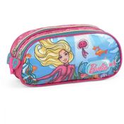 Estojo Tecido Barbie Médio 2 Zíperes Azul Luxcel