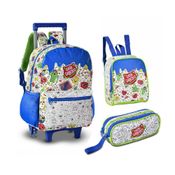 KIT MOCHILA DE RODINHAS LANCHEIRA E ESTOJO GATO GALÁCTICO