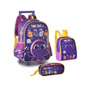 KIT MOCHILA DE RODINHAS LANCHEIRA E ESTOJO OFICIAL BOLOFOFOS