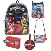 Kit Mochila de Costas Ladybug Miraculous Girls + 4 Pecas