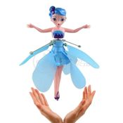 Boneco Brinquedo Princesa Aerocraft Fada Voadora Azul Flutuante Giratorio Grande 19cm C/ Sensor Luz