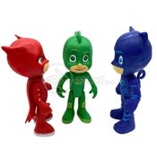 Kit 3 Bonecos Brinquedos Pjmasks Grande Articulados 14cm - Menino Gato, Corujita, Lagartixo