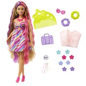 Boneca Articulada - Barbie - Totally Hair - Vestido de Flores - Rosa - 22 cm - Mattel