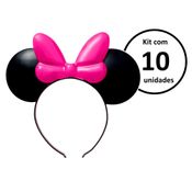 Kit 10 Tiara com Orelhas e Laço Rosa do tipo Minnie Arquinho Festa Infantil Fantasia