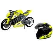 Moto de Brinquedo Super Esportiva Pro Tork com Capacete Realista Amarelo