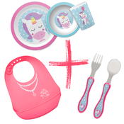 Kit Refeição e Talher Unicórnio + Babador de Silicone