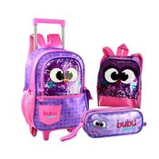 KIT MOCHILA DE RODINHAS OFICIAL BUBU E AS CORUJINHAS - ROSA