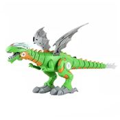 Cyber Dragão Dinossauro Solta Fumaça 45cm Anda Sons Luz Verde