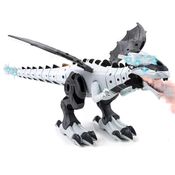 Cyber Dragão Dinossauro Solta Fumaça 45cm Anda Sons Luz Branco