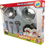 Brinquedo Jogo Conjunto Kit Cozinha 6 Peças Em Inox Panela e Utensílios Presente Infantil Menino Menina Criança Braskit